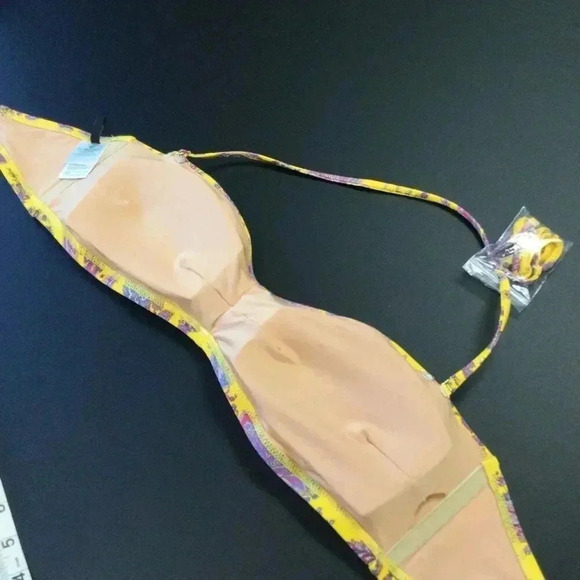 Reimagined by J Crew Womens Large Bikini Swin Top Gold Floral Print Extra Strap - Picture 3 of 11